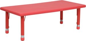 24''W x 48''L Rectangular Red Plastic Height Adjustable Activity Table - YU-YCX-001-2-RECT-TBL-RED-GG