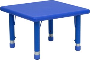 24'' Square Blue Plastic Height Adjustable Activity Table - YU-YCX-002-2-SQR-TBL-BLUE-GG