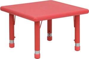 24'' Square Red Plastic Height Adjustable Activity Table - YU-YCX-002-2-SQR-TBL-RED-GG