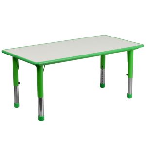 23.625''W x 47.25''L Rectangular Green Plastic Height Adjustable Activity Table with Grey Top - YU-YCY-060-RECT-TBL-GREEN-GG