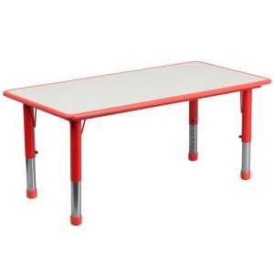 23.625''W x 47.25''L Rectangular Red Plastic Height Adjustable Activity Table with Grey Top - YU-YCY-060-RECT-TBL-RED-GG