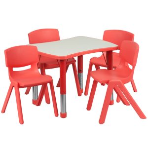 21.875''W x 26.625''L Rectangular Red Plastic Height Adjustable Activity Table Set with 4 Chairs - YU-YCY-098-0034-RECT-TBL-RED-GG