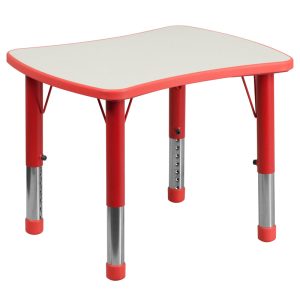 21.875''W x 26.625''L Rectangular Red Plastic Height Adjustable Activity Table with Grey Top - YU-YCY-098-RECT-TBL-RED-GG