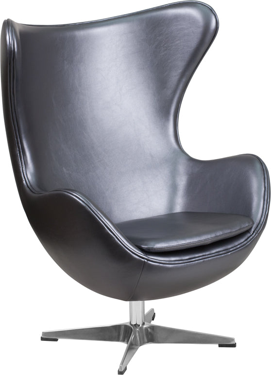 Gray Leather Egg Chair with Tilt-Lock Mechanism