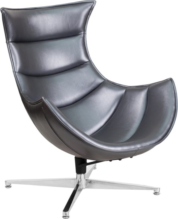 Gray Leather Swivel Cocoon Chair - ZB-37-GG