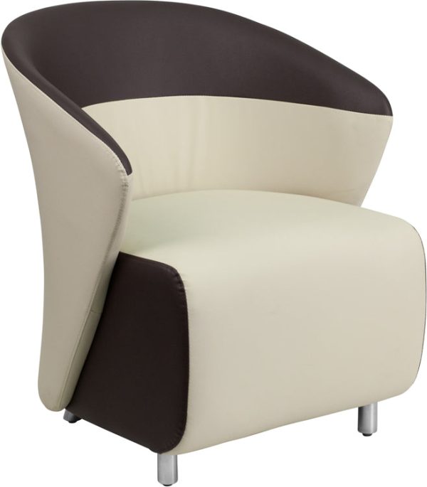 Beige Leather Lounge Chair with Dark Brown Detailing - ZB-5-GG