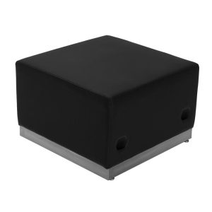 HERCULES Alon Series Black Leather Ottoman with Brushed Stainless Steel Base - ZB-803-OTTOMAN-BK-GG