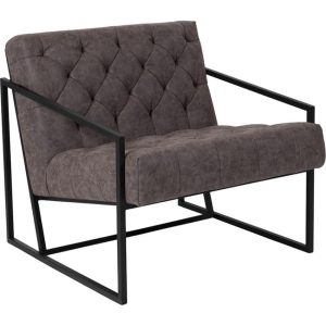 HERCULES Madison Series Retro Gray Leather Tufted Lounge Chair