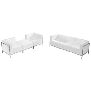 HERCULES Imagination Series White Leather Sofa & Lounge Chair Set, 4 Pieces - ZB-IMAG-SET15-WH-GG