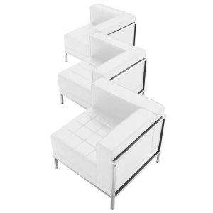 HERCULES Imagination Series White Leather 3 Piece Corner Chair Set - ZB-IMAG-SET4-WH-GG
