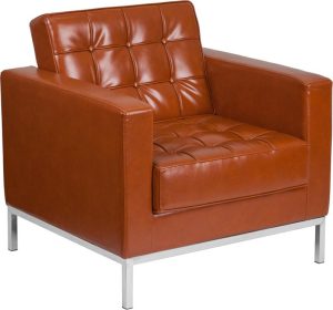 HERCULES Lacey Series Contemporary Cognac Leather Chair with Stainless Steel Frame - ZB-LACEY-831-2-CHAIR-COG-GG