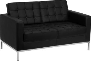 HERCULES Lacey Series Contemporary Black Leather Loveseat with Stainless Steel Frame - ZB-LACEY-831-2-LS-BK-GG