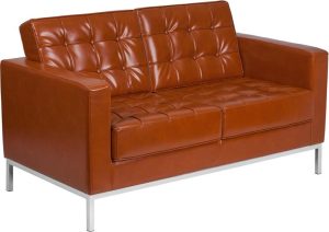 HERCULES Lacey Series Contemporary Cognac Leather Loveseat with Stainless Steel Frame - ZB-LACEY-831-2-LS-COG-GG