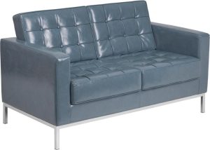 HERCULES Lacey Series Contemporary Gray Leather Loveseat with Stainless Steel Frame - ZB-LACEY-831-2-LS-GY-GG