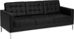 HERCULES Lacey Series Contemporary Black Leather Sofa with Stainless Steel Frame - ZB-LACEY-831-2-SOFA-BK-GG
