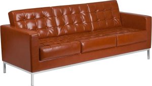 HERCULES Lacey Series Contemporary Cognac Leather Sofa with Stainless Steel Frame - ZB-LACEY-831-2-SOFA-COG-GG