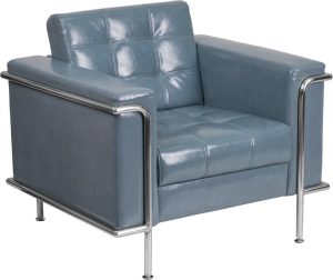 HERCULES Lesley Series Contemporary Gray Leather Chair with Encasing Frame - ZB-LESLEY-8090-CHAIR-GY-GG
