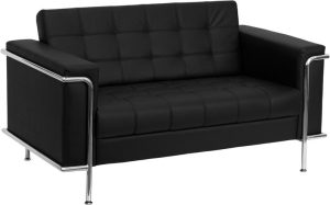 HERCULES Lesley Series Contemporary Black Leather Loveseat with Encasing Frame - ZB-LESLEY-8090-LS-BK-GG
