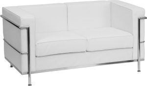 HERCULES Regal Series Contemporary White Leather Loveseat with Encasing Frame - ZB-REGAL-810-2-LS-WH-GG