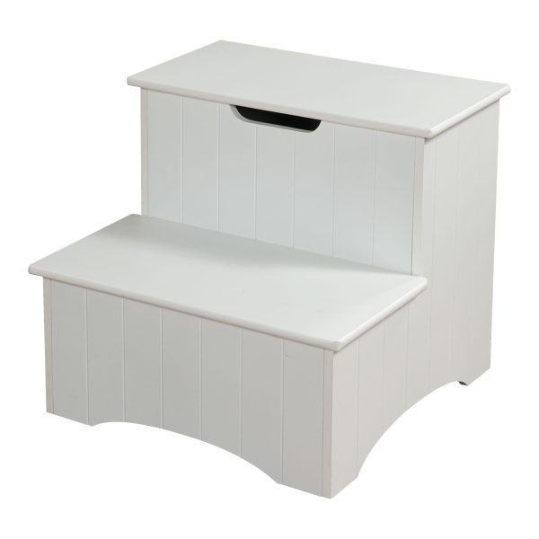Pilaster Designs - White Finish Wood Bedroom Step Stool With Storage
