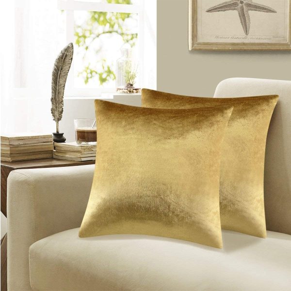 GIGIZAZA Gold Velvet Decorative Throw Pillow Covers,18x18 Pillow Covers for Couch Sofa Bed 2 Pack